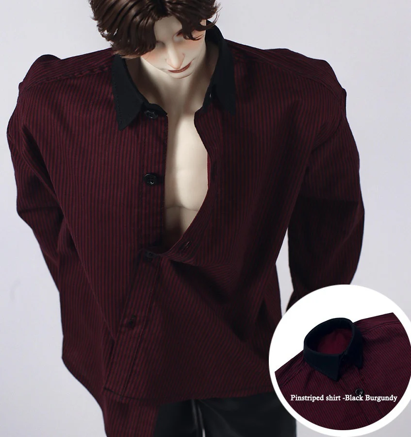 Pinstriped shirt［75］-Black Burgundy | Preorder | OUTFIT