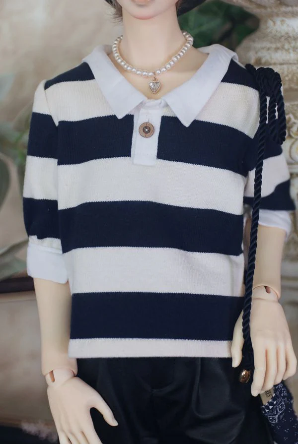 Wide Stripe T (w/collar) -Dark Navy/ DD | Preorder | OUTFIT - Image 5